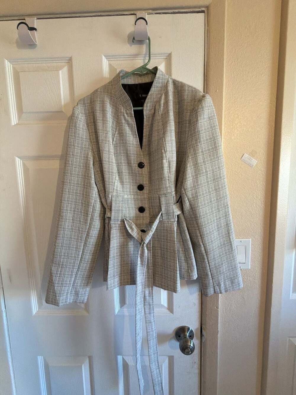 T. Milano Plaid Belted Blazer Jacket